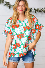 Load image into Gallery viewer, Multicolor Flat Floral V Neck Drop Shoulder Top
