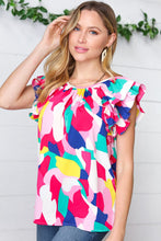 Load image into Gallery viewer, Multicolor Geometric Print Layered Ruffle Sleeve Top