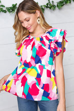 Load image into Gallery viewer, Multicolor Geometric Print Layered Ruffle Sleeve Top