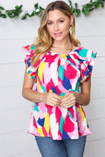 Load image into Gallery viewer, Multicolor Geometric Print Layered Ruffle Sleeve Top