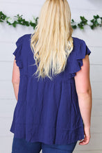 Load image into Gallery viewer, Navy Floral Embroidered Flutter Sleeve Top