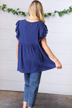 Load image into Gallery viewer, Navy Floral Embroidered Flutter Sleeve Top