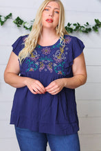 Load image into Gallery viewer, Navy Floral Embroidered Flutter Sleeve Top