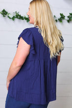Load image into Gallery viewer, Navy Floral Embroidered Flutter Sleeve Top