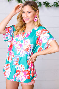 Ocean & Lavender Tropical Floral V Neck Top