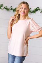 Load image into Gallery viewer, Peach Eyelet Puff Sleeve French Terry Top