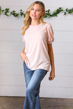 Load image into Gallery viewer, Peach Eyelet Puff Sleeve French Terry Top