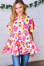 Load image into Gallery viewer, Pink &amp; Ivory Flat Floral Ruffle Hem Tiered Top