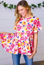 Load image into Gallery viewer, Pink &amp; Ivory Flat Floral Ruffle Hem Tiered Top