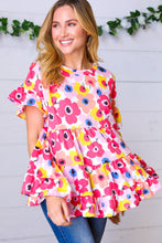 Load image into Gallery viewer, Pink &amp; Ivory Flat Floral Ruffle Hem Tiered Top