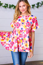 Load image into Gallery viewer, Pink &amp; Ivory Flat Floral Ruffle Hem Tiered Top