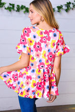 Load image into Gallery viewer, Pink &amp; Ivory Flat Floral Ruffle Hem Tiered Top