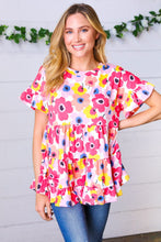 Load image into Gallery viewer, Pink &amp; Ivory Flat Floral Ruffle Hem Tiered Top