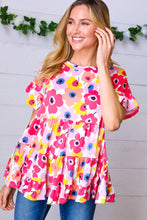 Load image into Gallery viewer, Pink &amp; Ivory Flat Floral Ruffle Hem Tiered Top