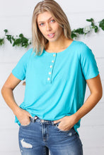 Load image into Gallery viewer, Sky Blue Dolphin Hem Shell Button Down Top