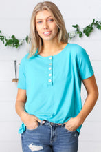 Load image into Gallery viewer, Sky Blue Dolphin Hem Shell Button Down Top
