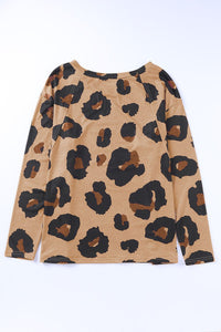 Top Brown Leopard Print Long Sleeve Top