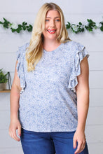 Load image into Gallery viewer, Washed Blue Floral Tiered Flutter Sleeve Top
