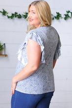 Load image into Gallery viewer, Washed Blue Floral Tiered Flutter Sleeve Top