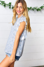 Load image into Gallery viewer, Washed Blue Floral Tiered Flutter Sleeve Top
