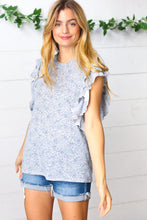 Load image into Gallery viewer, Washed Blue Floral Tiered Flutter Sleeve Top