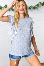 Load image into Gallery viewer, Washed Blue Floral Tiered Flutter Sleeve Top