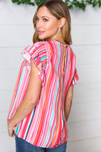 Load image into Gallery viewer, Watercolor Stripe Smocked Ruffle Frill Sleeve Top