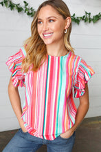 Load image into Gallery viewer, Watercolor Stripe Smocked Ruffle Frill Sleeve Top
