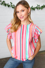 Load image into Gallery viewer, Watercolor Stripe Smocked Ruffle Frill Sleeve Top
