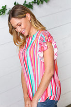 Load image into Gallery viewer, Watercolor Stripe Smocked Ruffle Frill Sleeve Top