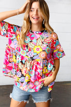 Load image into Gallery viewer, Yellow &amp; Fuchsia Retro Floral Babydoll Top