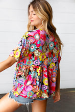 Load image into Gallery viewer, Yellow &amp; Fuchsia Retro Floral Babydoll Top