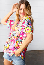 Load image into Gallery viewer, Yellow &amp; Fuchsia Retro Floral Babydoll Top
