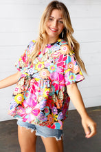 Load image into Gallery viewer, Yellow &amp; Fuchsia Retro Floral Babydoll Top