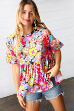 Load image into Gallery viewer, Yellow &amp; Fuchsia Retro Floral Babydoll Top