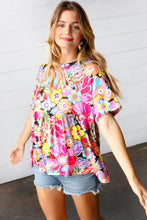 Load image into Gallery viewer, Yellow &amp; Fuchsia Retro Floral Babydoll Top