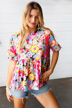 Load image into Gallery viewer, Yellow &amp; Fuchsia Retro Floral Babydoll Top