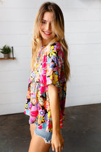 Load image into Gallery viewer, Yellow &amp; Fuchsia Retro Floral Babydoll Top
