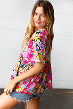 Load image into Gallery viewer, Yellow &amp; Fuchsia Retro Floral Babydoll Top