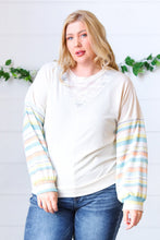 Load image into Gallery viewer, Oatmeal Lace V Neck Vintage Stripe Pullover