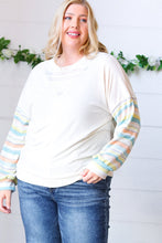 Load image into Gallery viewer, Oatmeal Lace V Neck Vintage Stripe Pullover