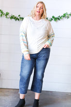Load image into Gallery viewer, Oatmeal Lace V Neck Vintage Stripe Pullover