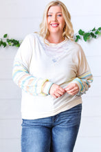 Load image into Gallery viewer, Oatmeal Lace V Neck Vintage Stripe Pullover