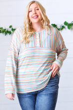 Load image into Gallery viewer, Orange &amp; Teal Textured Stripe Vintage Button Placard Top