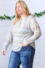 Load image into Gallery viewer, Orange &amp; Teal Textured Stripe Vintage Button Placard Top