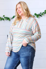 Load image into Gallery viewer, Orange &amp; Teal Textured Stripe Vintage Button Placard Top