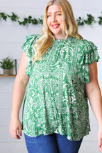 Load image into Gallery viewer, Boho Floral Mock Neck Double Flutter Sleeve Woven Top