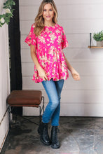 Load image into Gallery viewer, Fuchsia Floral Frill Ruffle Hem Tiered Swing Top