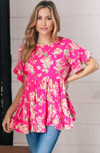 Load image into Gallery viewer, Fuchsia Floral Frill Ruffle Hem Tiered Swing Top