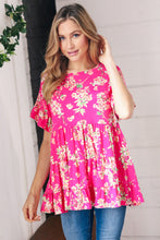 Load image into Gallery viewer, Fuchsia Floral Frill Ruffle Hem Tiered Swing Top